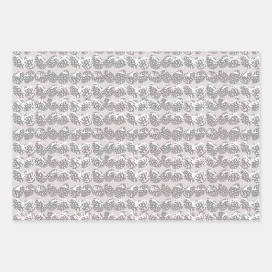 Christmas Winter Snow Pine Cones Red Grey Inpakpapier Vel (Voorkant 3)