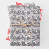 Christmas Winter Snow Pine Cones Red Grey Inpakpapier Vel (In situ)