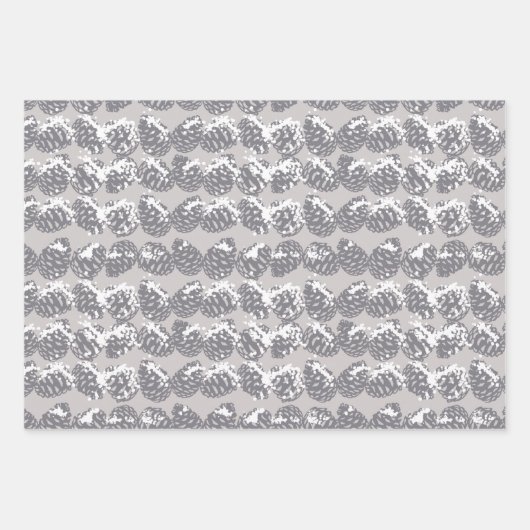 Christmas Winter Snow Pine Cones Red Grey Inpakpapier Vel (Voorkant)