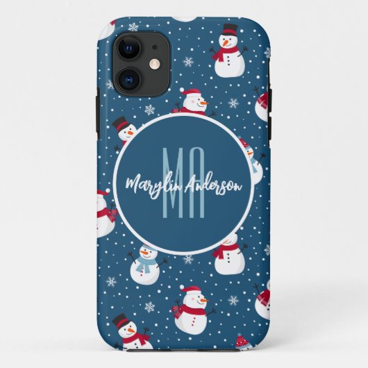 CHRISTMAS WINTER SNOWMAN MONOGRAM Case-Mate iPhone CASE (Achterkant)