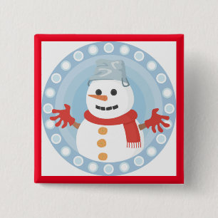 CHRISTMAS WINTER SNOWMAN VIERKANTE BUTTON 5,1 CM