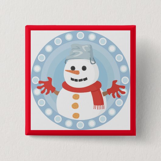CHRISTMAS WINTER SNOWMAN VIERKANTE BUTTON 5,1 CM (Voorkant)
