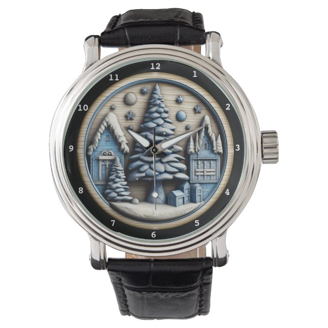 Christmas Winter Village Artistic Scene Horloge (Voorkant)