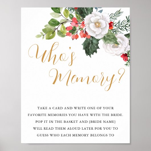 Christmas Winter Who's Memory Bridal Shower Game Poster (Voorkant)