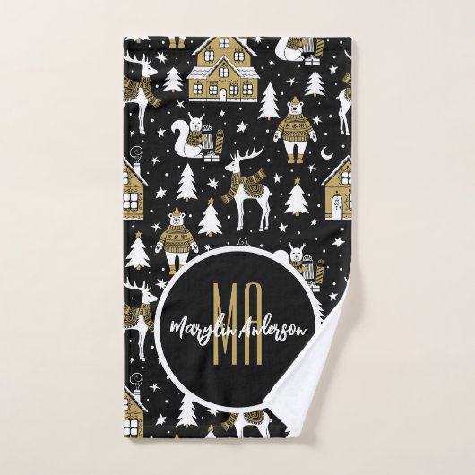 CHRISTMAS WINTER WONDERLAND CUSTOM MONOGRAM BAD HANDDOEK (Handdoek)