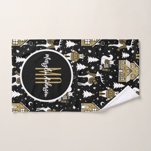 CHRISTMAS WINTER WONDERLAND CUSTOM MONOGRAM BAD HANDDOEK (Handdoek)
