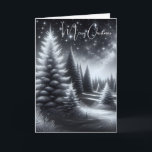 Christmas Winter Woodland Kaart<br><div class="desc">Een serene winternachtscène met besneeuwde pijnbomen voor Kerstmis. Alle tekst is bewerkbaar.</div>
