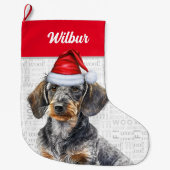 Christmas Wire Hair Dachshund Santa Dog's Name Grote Kerstsok (Voorkant)
