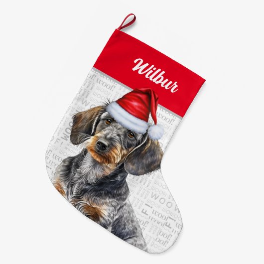 Christmas Wire Hair Dachshund Santa Dog's Name Grote Kerstsok (Voorkant (Hangend))