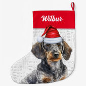 Christmas Wire Hair Dachshund Santa Dog's Name Grote Kerstsok (Achterkant)