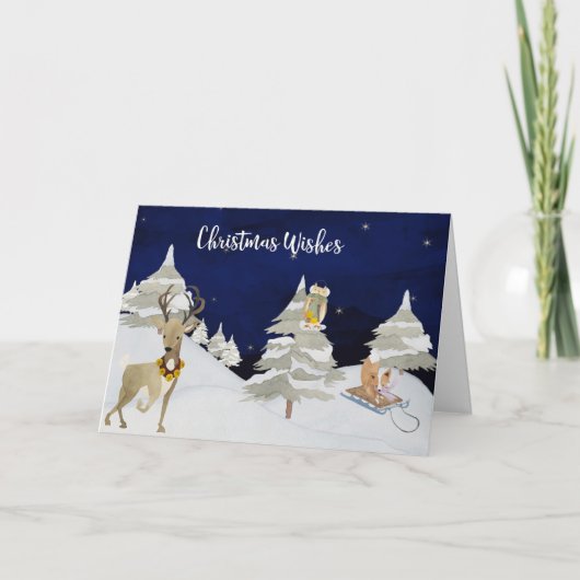 Christmas Wishes Cute Watercolor Animals in Winter Feestdagen Kaart (Voorkant)