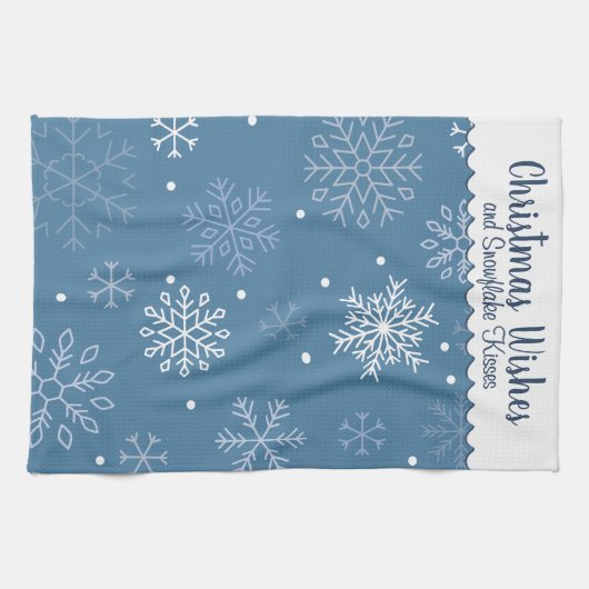Christmas Wishes Snowflake Pattern Customizable Theedoek (Horizontaal)