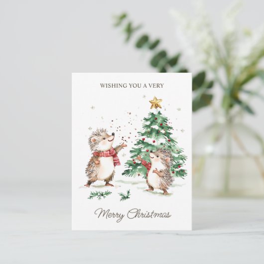 Christmas Wishes Tree Hedgehog Briefkaart (Staand voorkant)
