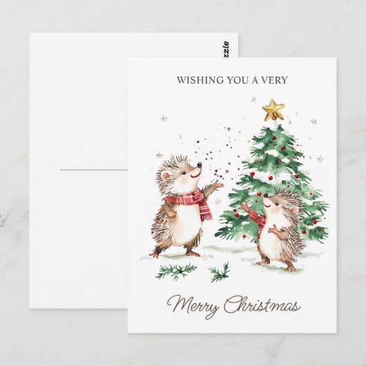 Christmas Wishes Tree Hedgehog Briefkaart (Voorkant / Achterkant)