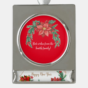 CHRISTMAS WISHHES GOLDEN LIJST POINSETTIAS VERZILVERD BANNER ORNAMENT