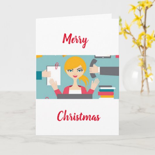 CHRISTMAS WISHT **VROUW OFFICE WORKER" KAART (Gele Bloem)