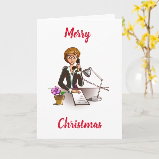 CHRISTMAS WISHT **VROUW OFFICE WORKER" KAART (Gele Bloem)