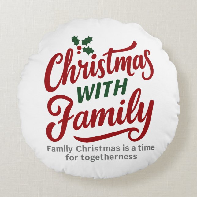 Christmas WITH Family – Glitter Holiday Design Rond Kussen (Voorkant)