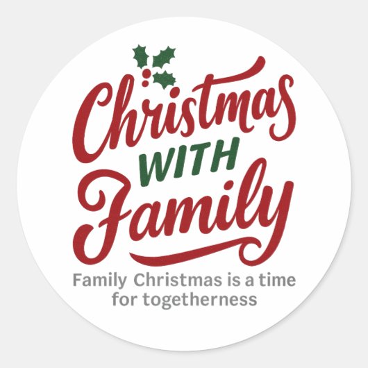 Christmas WITH Family – Glitter Holiday Design Ronde Sticker (Voorkant)