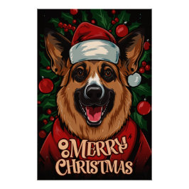 Christmas with German Shepherd Perfect Poster