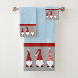 Christmas with Gnomes Blue Red and Gray Bad Handdoek