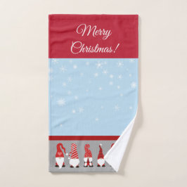 Christmas with Gnomes Blue Red and Gray Bad Handdoek