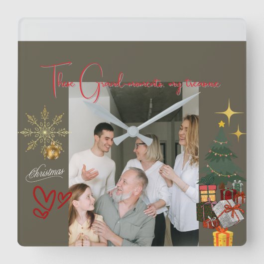 Christmas With Grandparents Vierkante Klok (Voorkant)