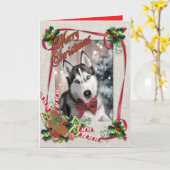 Christmas with Huskie Folded Greeting Card Kaart (Gele Bloem)