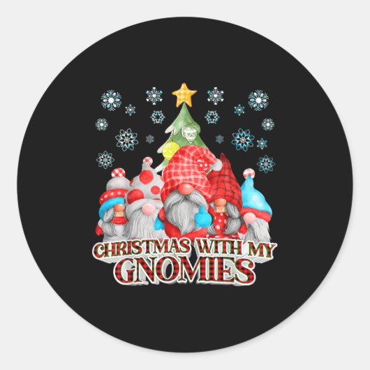 Christmas With My Gnomies Plaid Gnome Group Pajama Ronde Sticker (Voorkant)