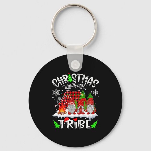Christmas With My Tribe Red Plaid Cute Gnomes Fami Sleutelhanger (Voorkant)