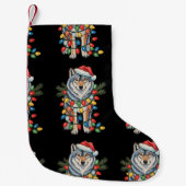 Christmas Wolf Santa Hat Xmas Lights Dierenvriende Kleine Kerstsok (Voorkant)