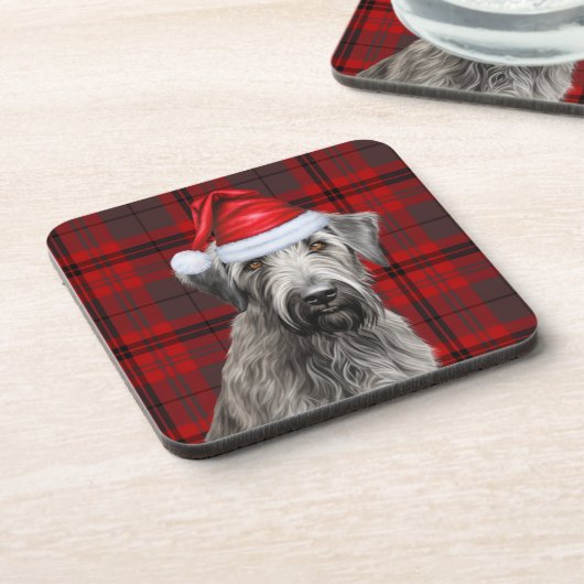 Christmas Wolfhound Dog Red Plaid Holiday Bier Onderzetter (Linkerzijde)