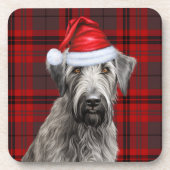 Christmas Wolfhound Dog Red Plaid Holiday Bier Onderzetter (Voorkant)