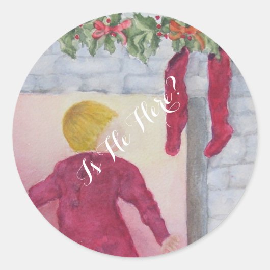 CHRISTMAS WONDER FIREPLACE PEACEFUL JOY RONDE STICKER (Voorkant)