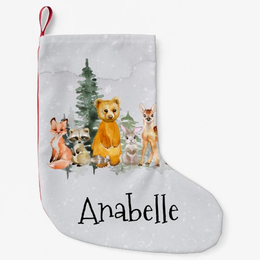 Christmas Woodland Animal Waterverf Naam Kleine Kerstsok (Voorkant)
