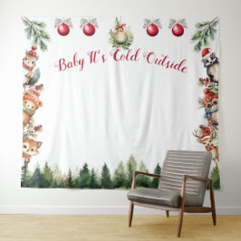 Christmas Woodland Animals Baby Het is een koud wa Wandkleed