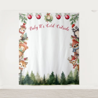 Christmas Woodland Animals Baby Het is een koud wa Wandkleed