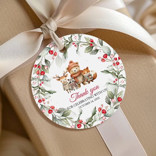 Christmas Woodland Animals Baby Shower Bedankjes Labels