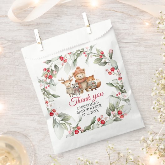 Christmas Woodland Animals Baby shower Favorietent Bedankzakje (Geknipt)