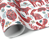 Christmas Woodland Animals Folk Art Cadeaupapier (Rol Hoek)