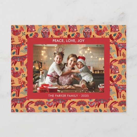 Christmas Woodland Animals Folk Art Photo Feestdagenkaart (Voorkant)