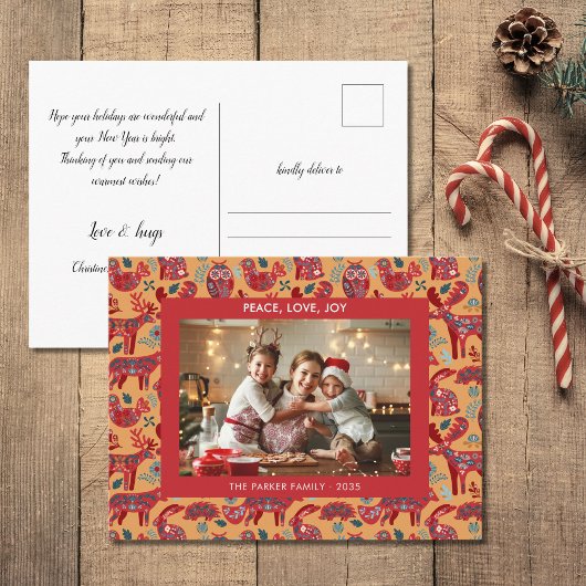 Christmas Woodland Animals Folk Art Photo Feestdagenkaart