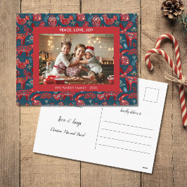 Christmas Woodland Animals Folk Art Photo Feestdagenkaart