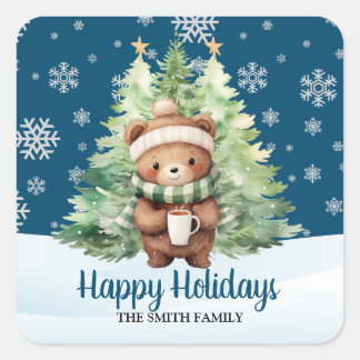 CHRISTMAS WOODLAND BEER VIERKANTE STICKER