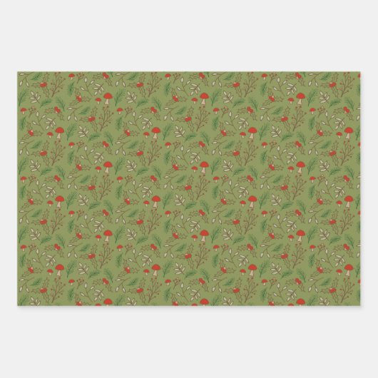 Christmas Woodlands rood en groen Inpakpapier Vel (Voorkant)