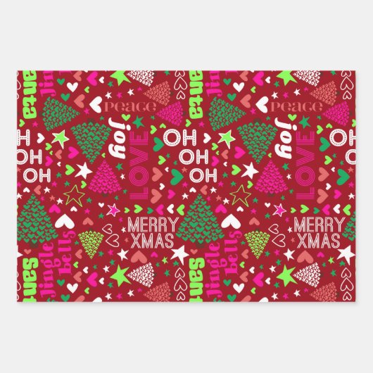 CHRISTMAS WORDS WRAPPING PAPIERSCHAPEN INPAKPAPIER VEL (Voorkant)