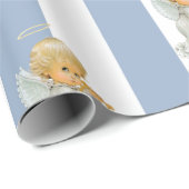 Christmas Wrapping Blue & White Stripe Angel Baby Cadeaupapier (Rol Hoek)