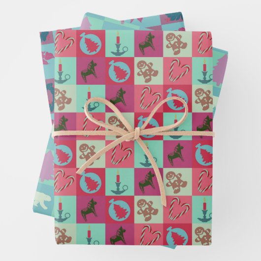 Christmas Wrapping Paper Flat Sheet Set of 3 (In situ)