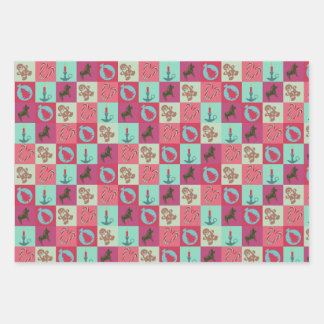 Christmas Wrapping Paper Flat Sheet Set of 3