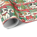 Christmas Wrapping Paper for Cat Lovers Cadeaupapier<br><div class="desc">This seamless Christmas wrapping paper is designed for cat enthusiasts, featuring playful cartoon cats in estiposes, paw prints, fish-shaped ornaments, Santa hats en Christmas trees. The fully tileable design ensures flawless repetition, making it perfect for printing without seams. With a bright color palette of red, green, white, and gold, this...</div>